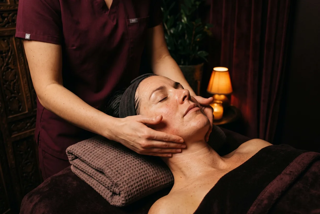 Specialist performing Face Sculpting, hands along the client's cheekbones