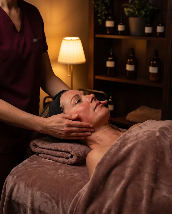 Specialist performing Face Sculpting by lamplight
